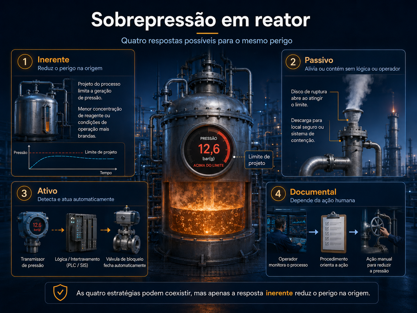 Sobrepressão em reator — quatro respostas possíveis para o mesmo perigo